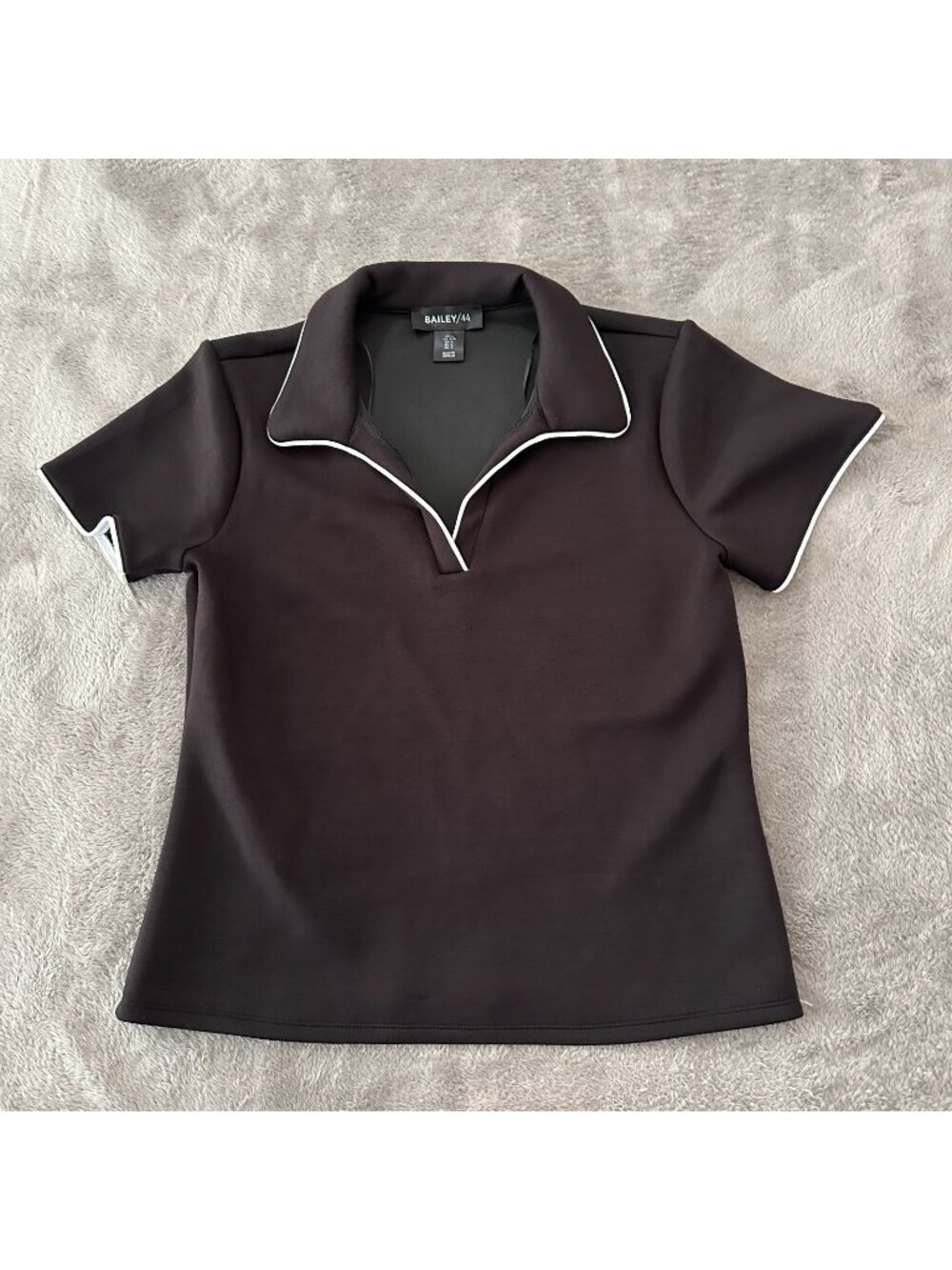 Bailey 44 Black Collared Polo Shirt FItted Women's LARGE Stretch Preppy